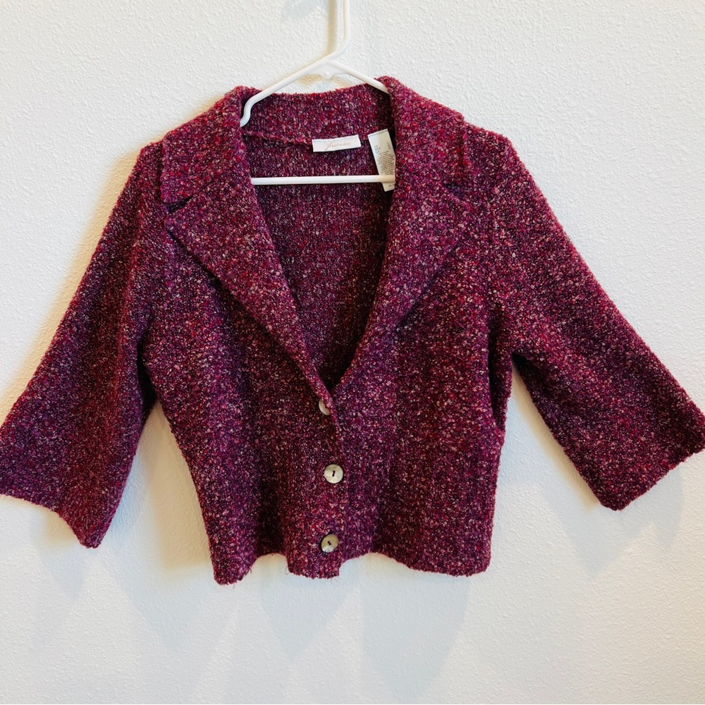 Vintage Y2K Boucle Sweater Jacket with Shell Buttons EUC